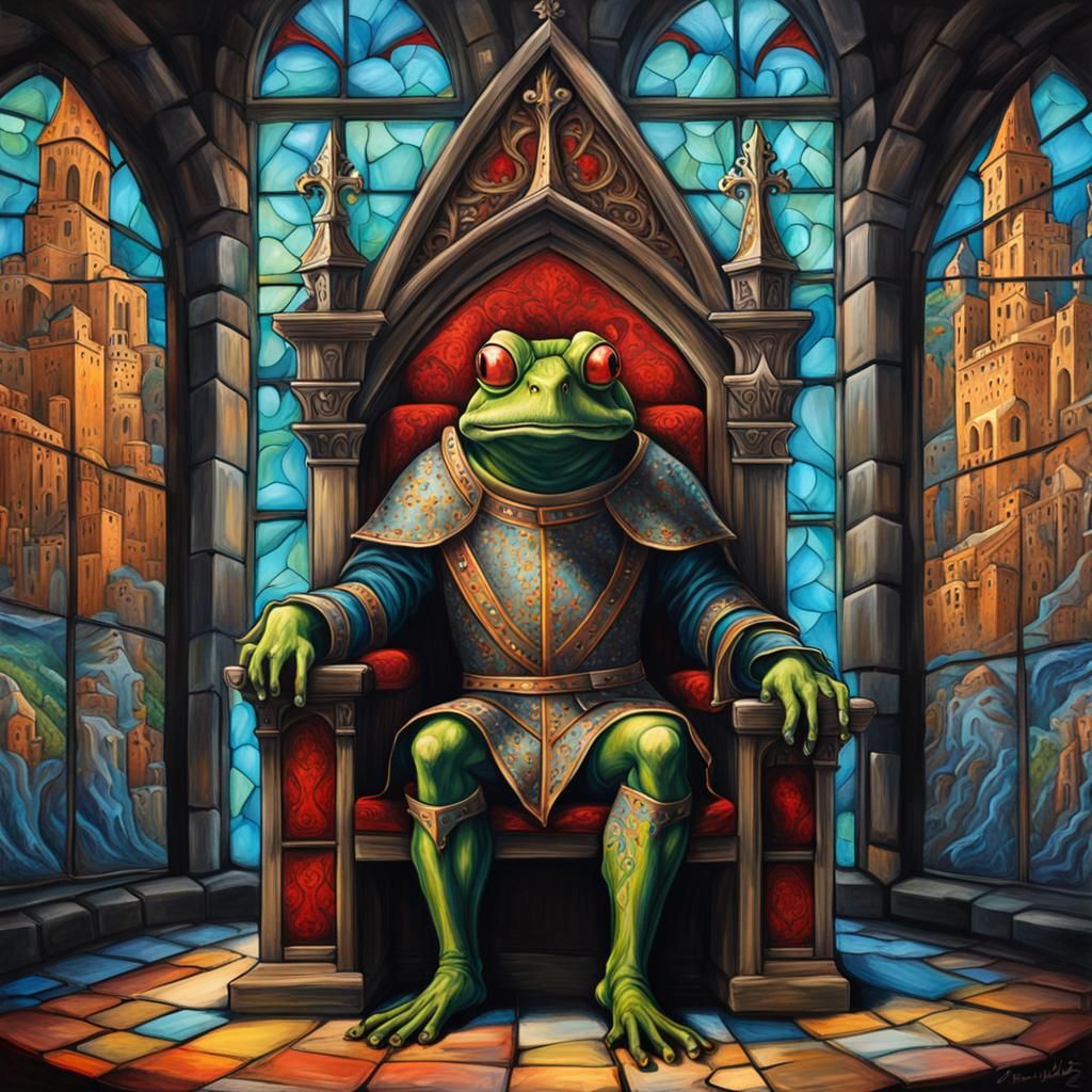 Frog King on Throne in Graffiti Art Style