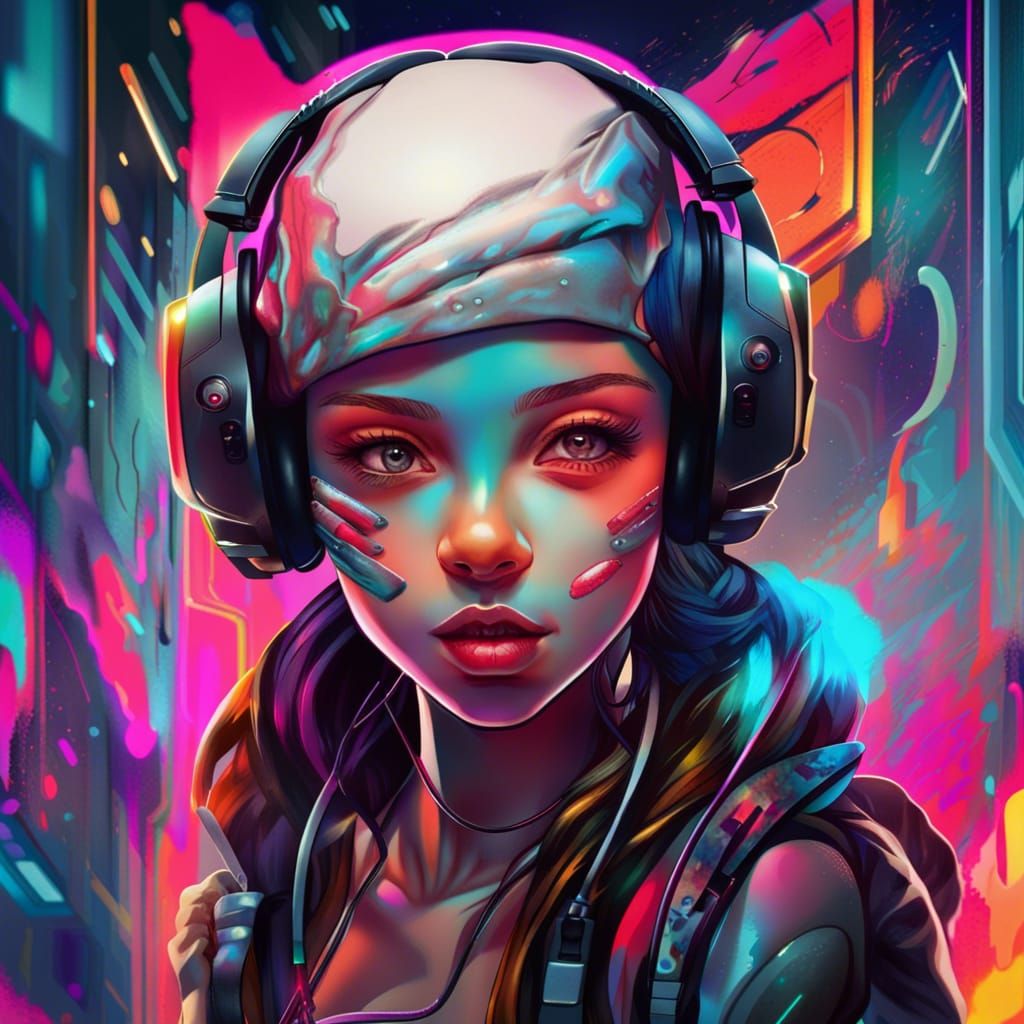 High Contrast Girl with Futuristic Headset