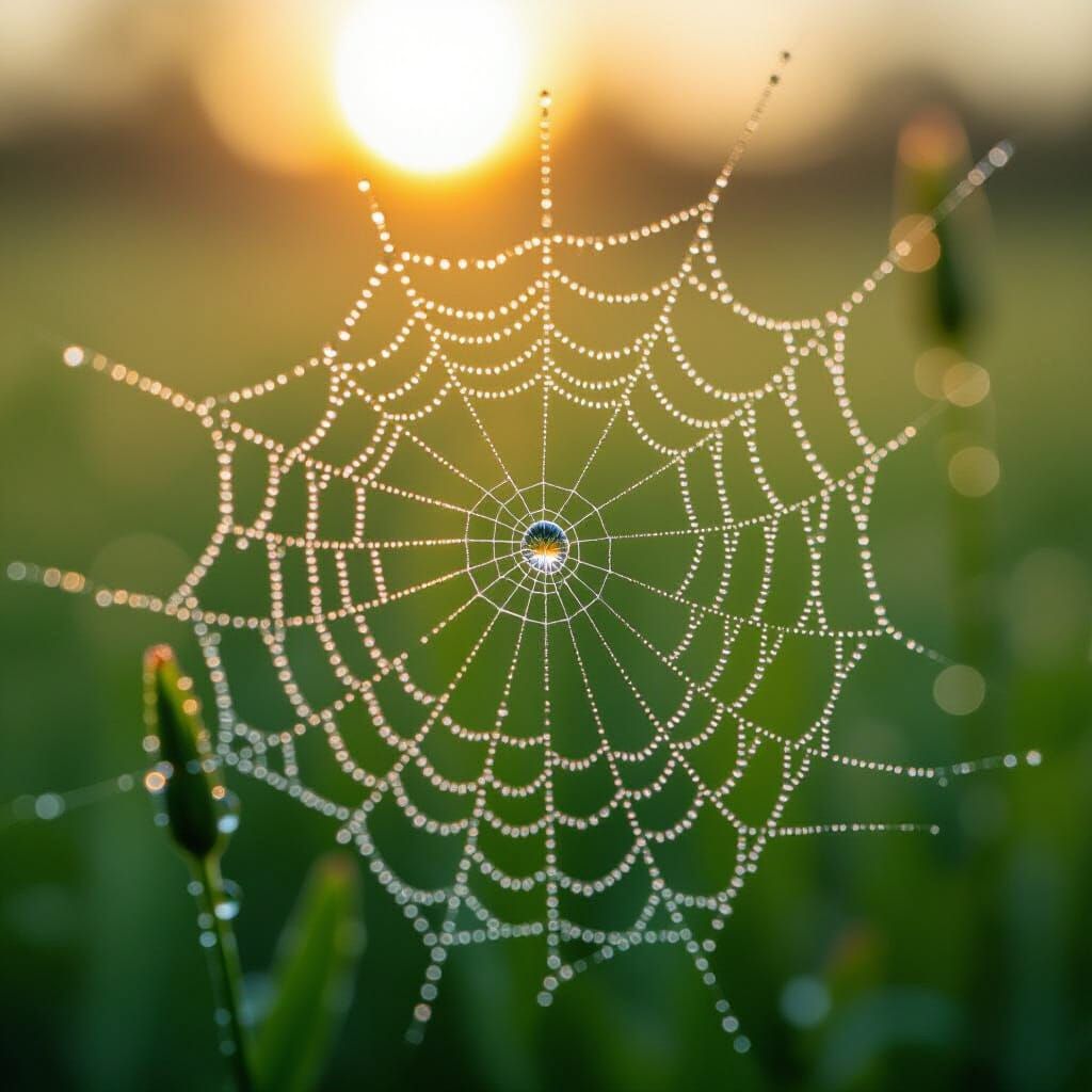 Dewdrop Rainbows on a Spiderweb: Macro Photography
