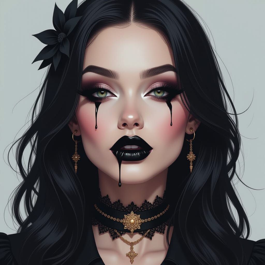 Gothic Woman with Dark Makeup, Digital Painting Style