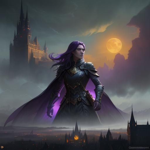 Dragon Over Castle City at Night in Dark Fantasy Style