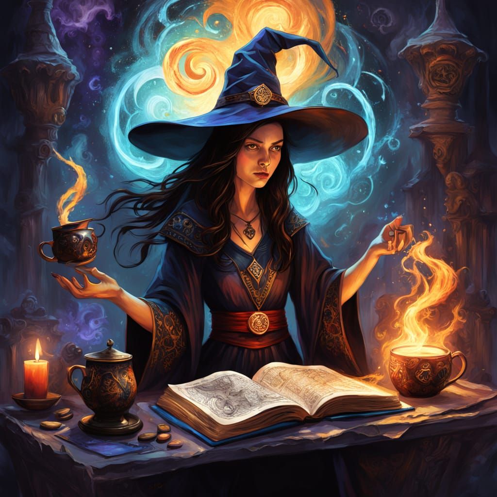 Modern Witch Brews Coffee With Spellbook Nearby