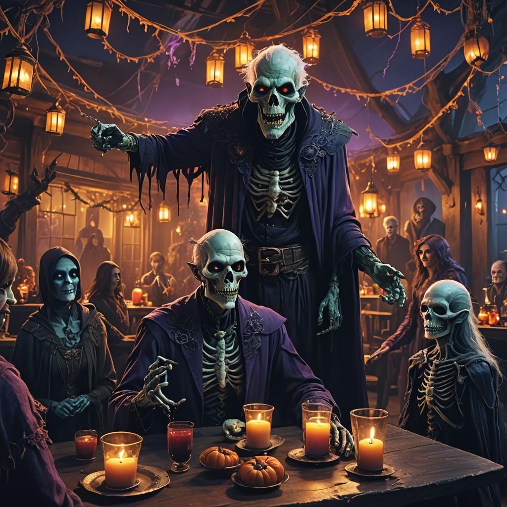Halloween Party with Ghoulish Guests: Fantasy Concept Art