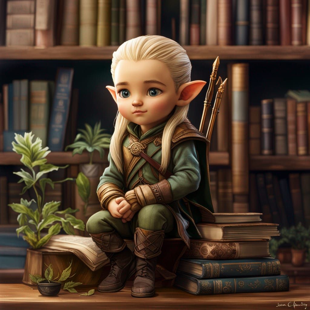 Mini Legolas Portrait on Bookshelf, Fantasy Art