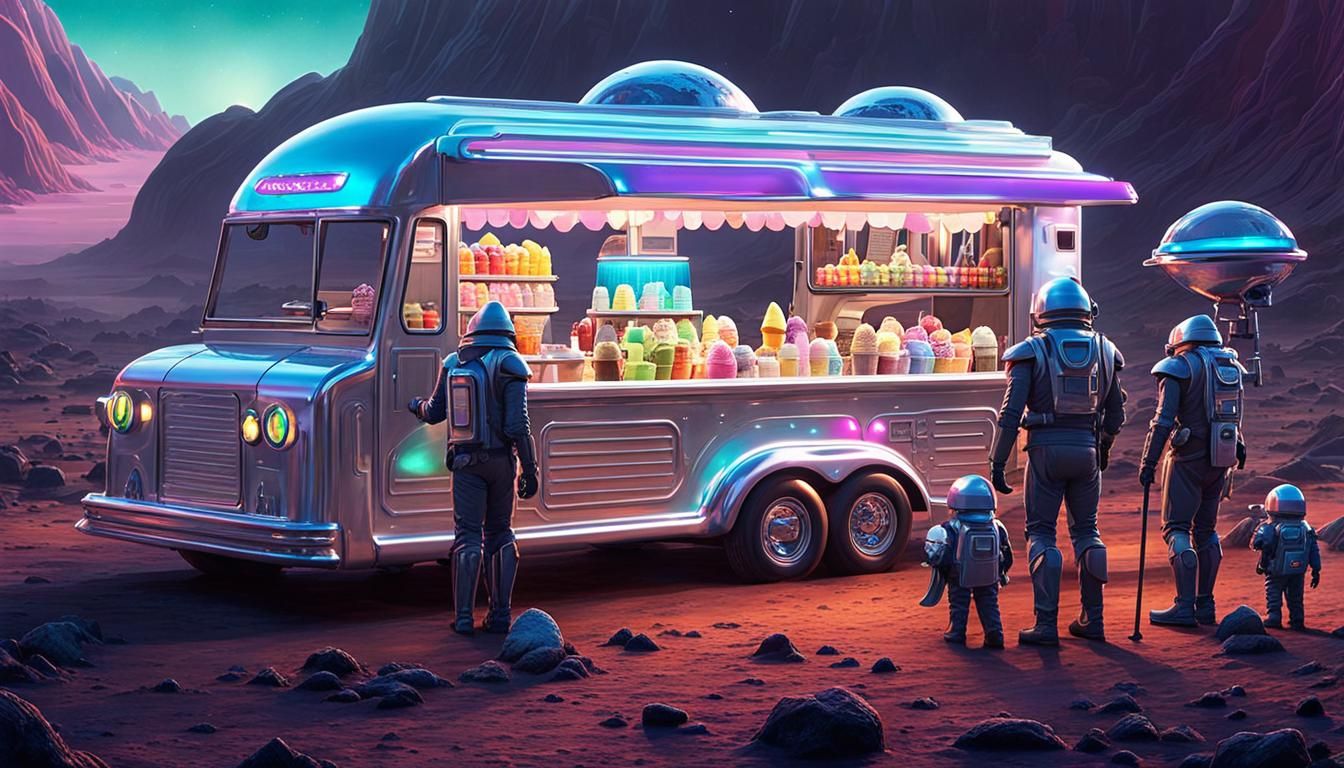 Futuristic Ice Cream Truck on Alien Planet