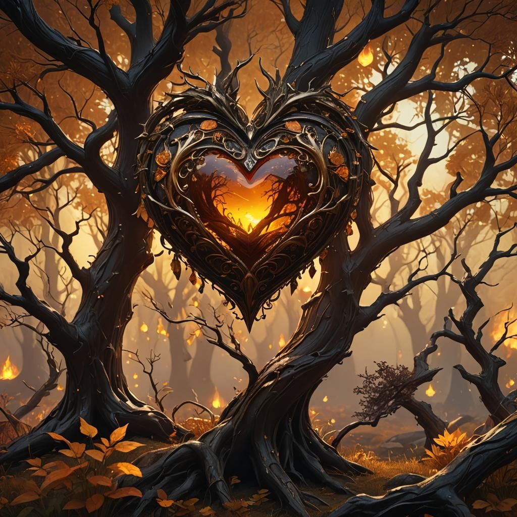 Amber Heart Jewel in Forest Meadows