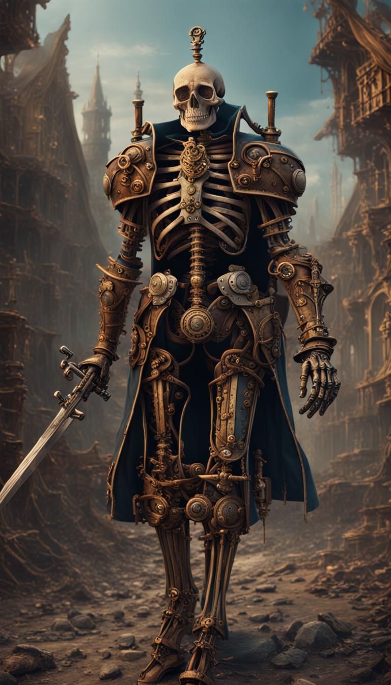 Steampunk Skeleton Knight in Detailed Matte Painting
