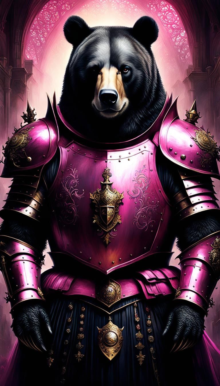 Armored Bear Knight in Pink Religious Armor