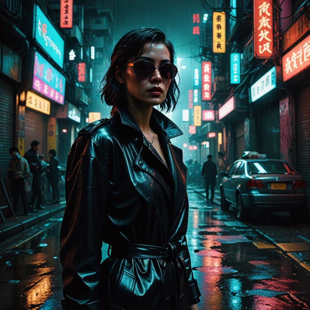 Cyberpunk Mafia Queen in Dark Alleyway