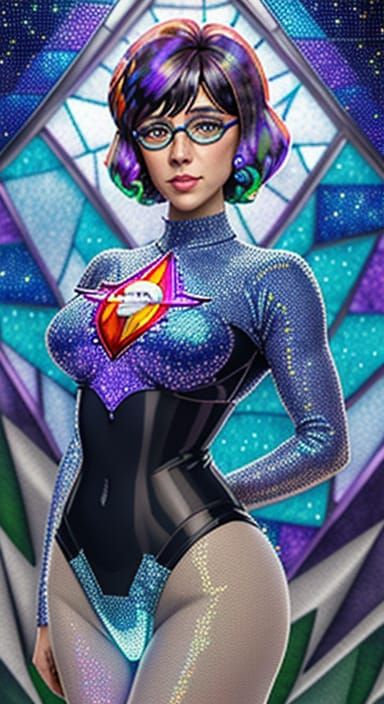 Holographic Velma Dinkley in Cosmic Bikini, Stained Glass Be...