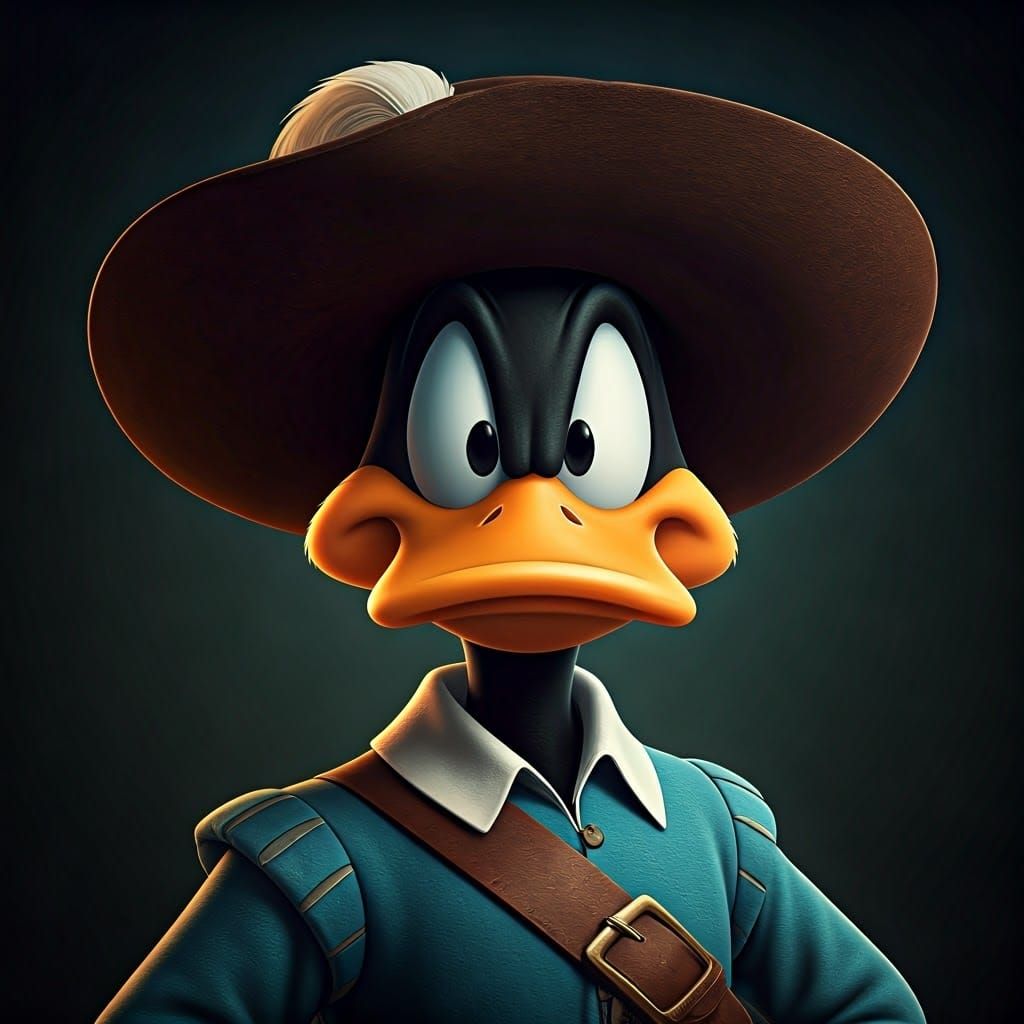 Daffy Duck in Elegant Musketeer Attire