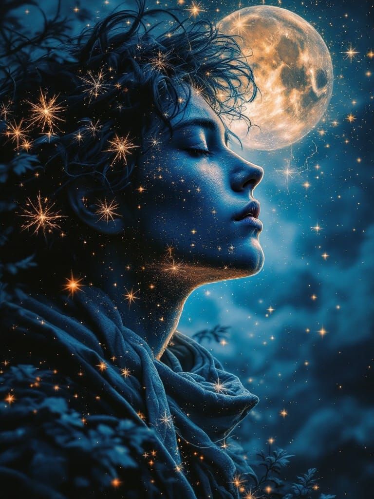 Moonlit Night Quillpunk Decoupage Picotee Blue Apricot Khaki Gradient