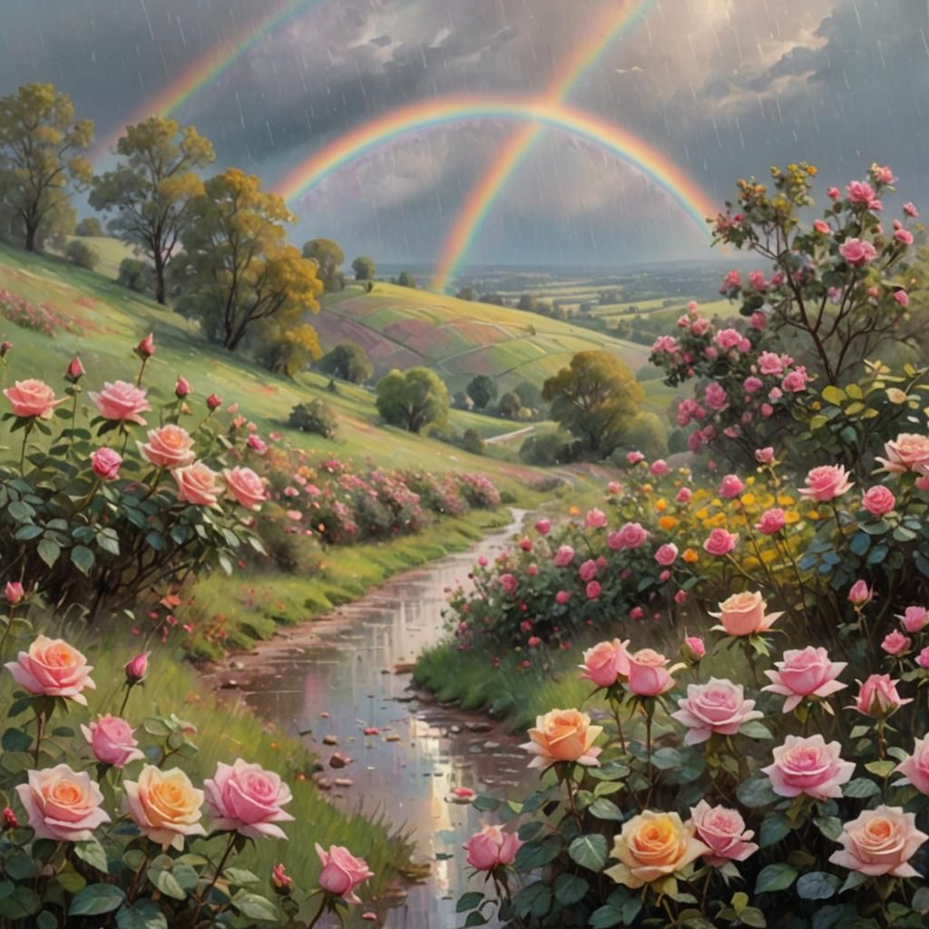 Impressionist Rose Valley Rainbow Painting