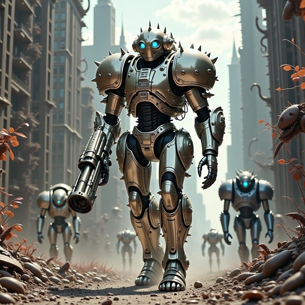 Glitter Boy Power Armour Marches Through Ruins of Post-Apoca...