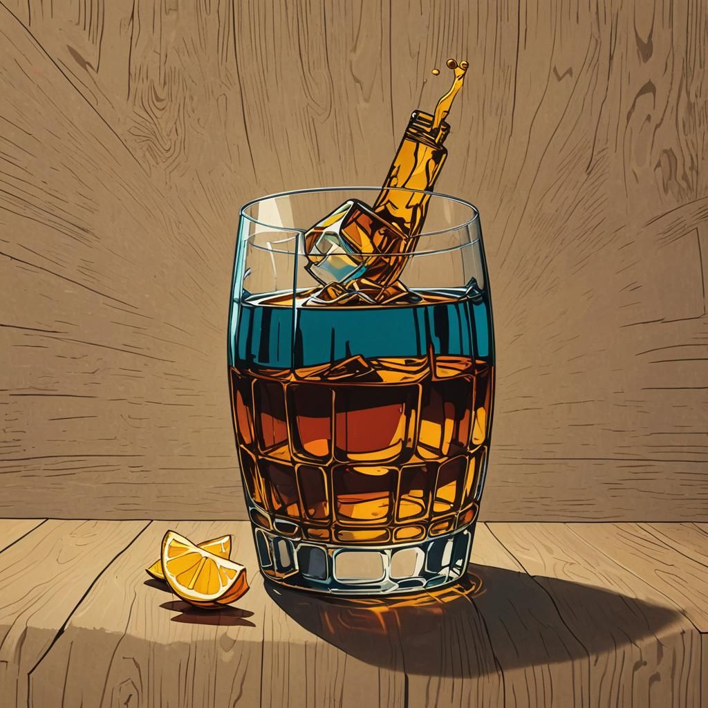 Rum on Oak Barrel in Bauhaus Pop Art Style