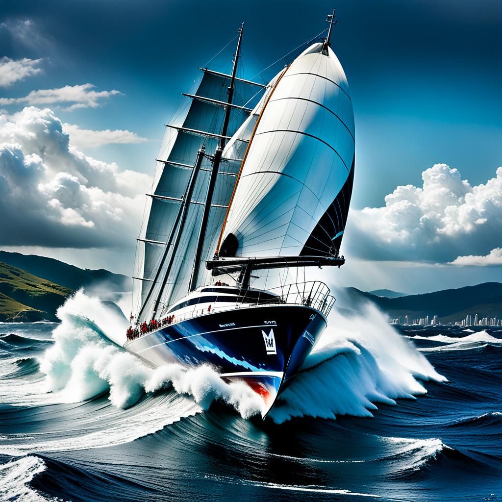 America's Cup Yacht in Stormy Seas as Digital Art