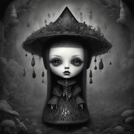 <lora:PR V8 Blythe Doll:1.0> A Cartoonized Doll Phobia clean oil Ink Airbrush Painted Illustration of an isolated stand-...