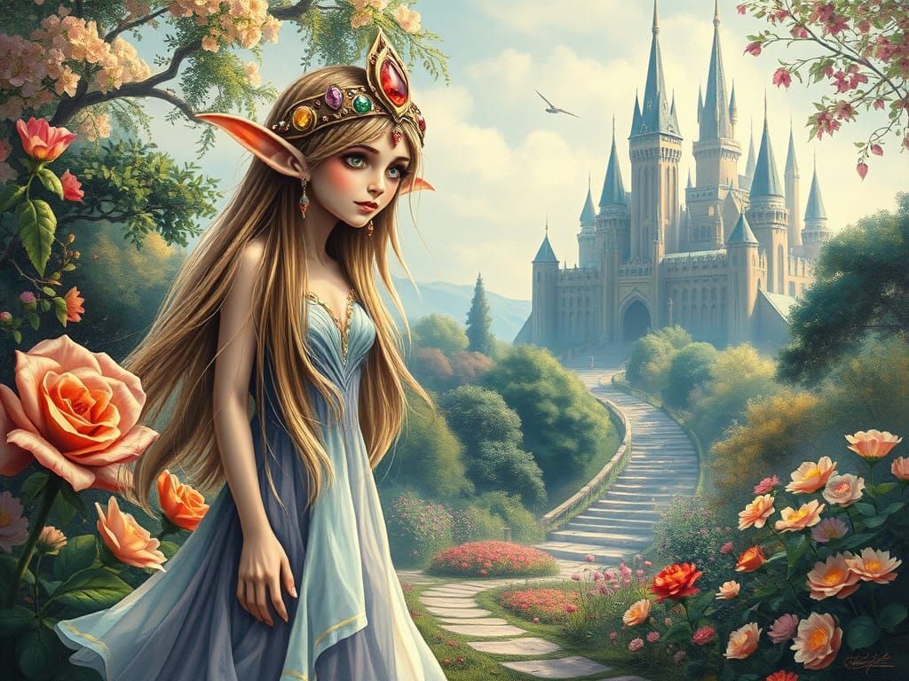 Ethereal Goddess Strolls in Fantasy Floral Realm