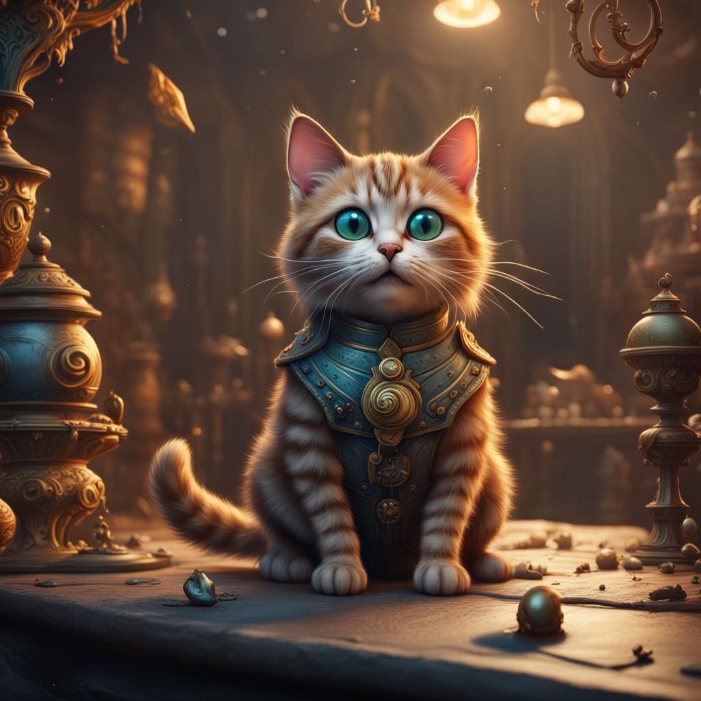 Humorous Cat in Detailed Matte Painting