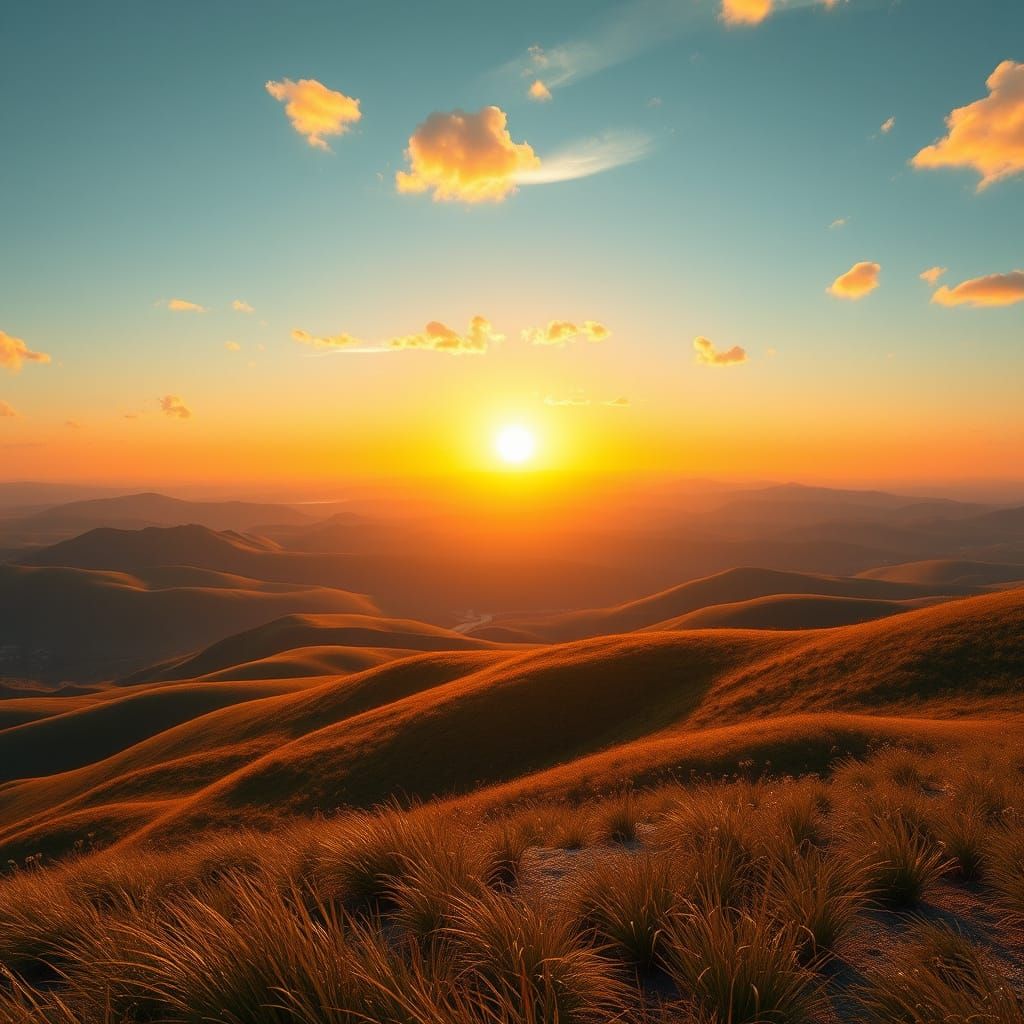 Sweeping Sunrise Over Rolling Hills in Vibrant HDR
