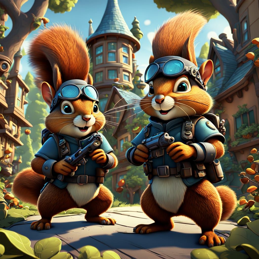 Cartoon Squirrels Plot Acorn Heist