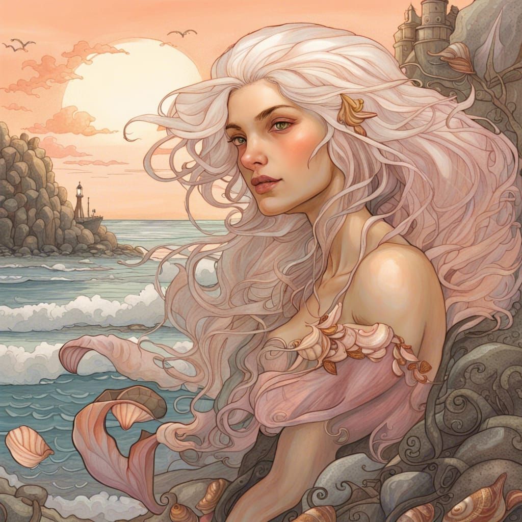Seashell Mermaid in Dreamy Fantasy Art Style