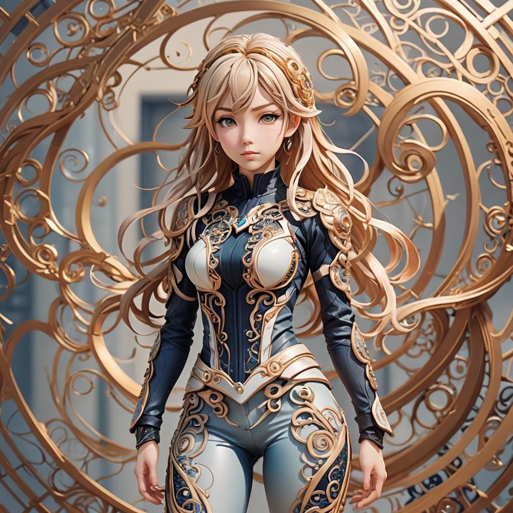 Confident Anime Girl Lilou in Detailed 3D Art