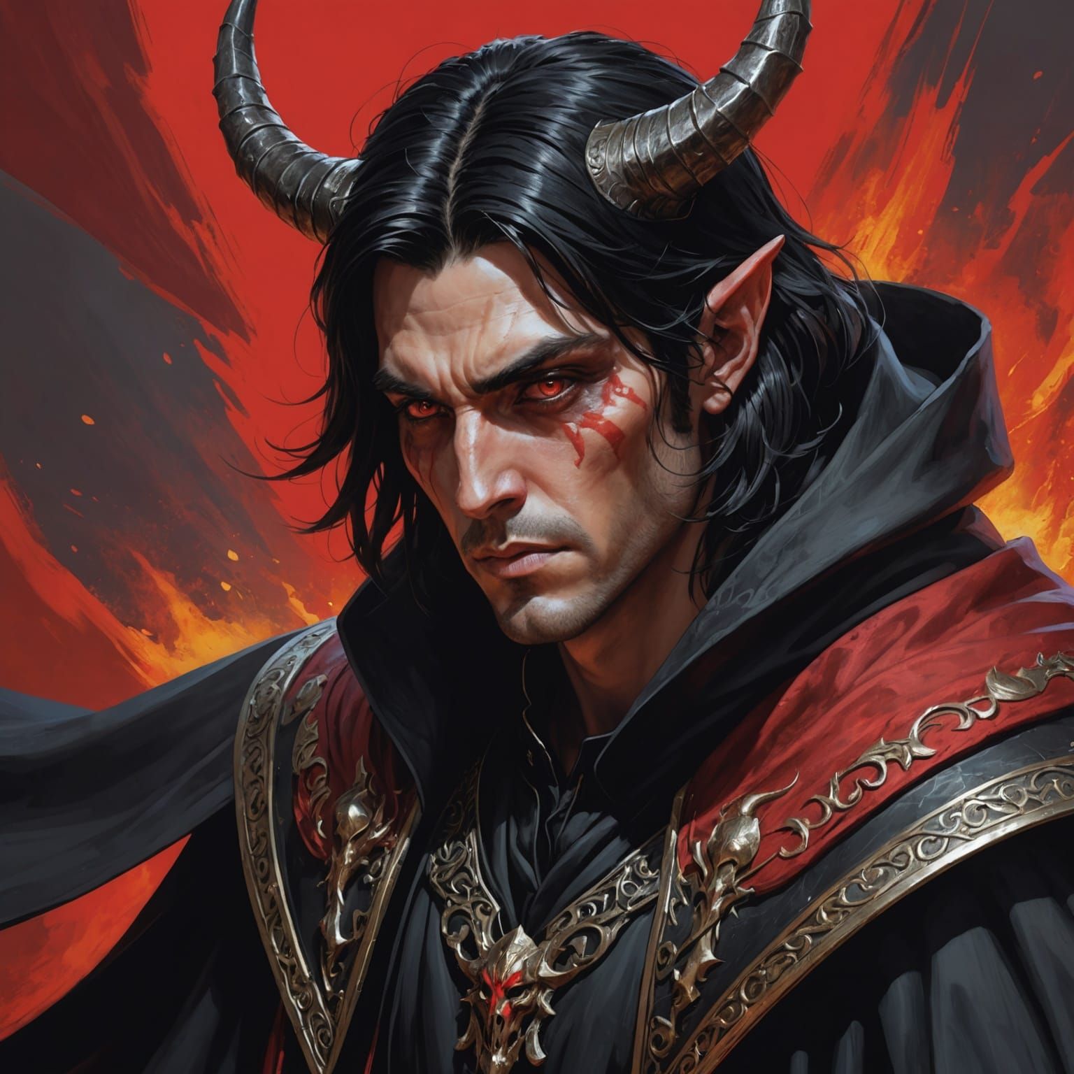 Dramatic Portrait of a Tiefling Warlock