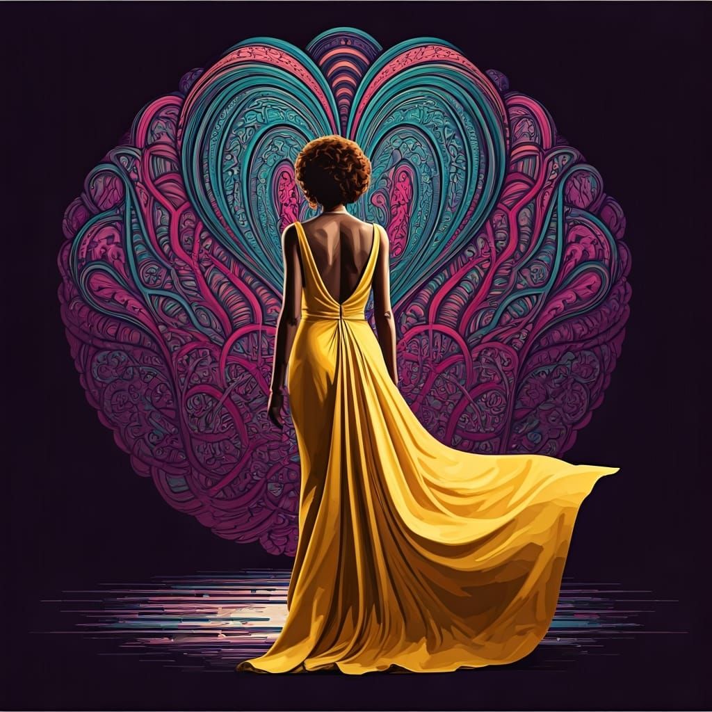 Elegant Woman Surrounded by Abstract Fractal Art