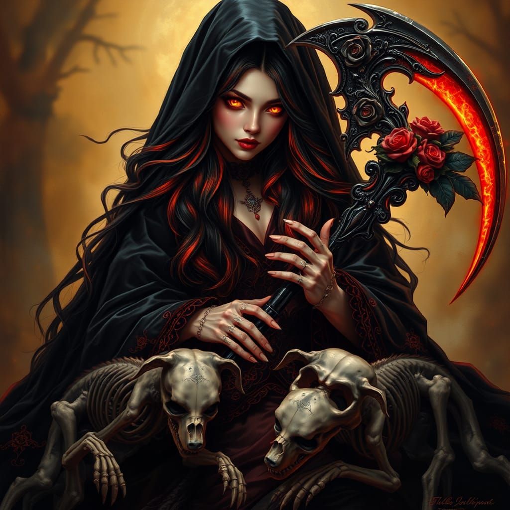 Striking Female Reaper with Gothic Scythe