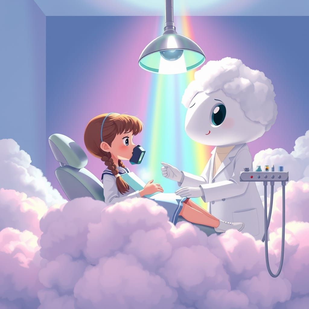 Dreamscape Dentist: A Cloud Chair Adventure in Anime Style