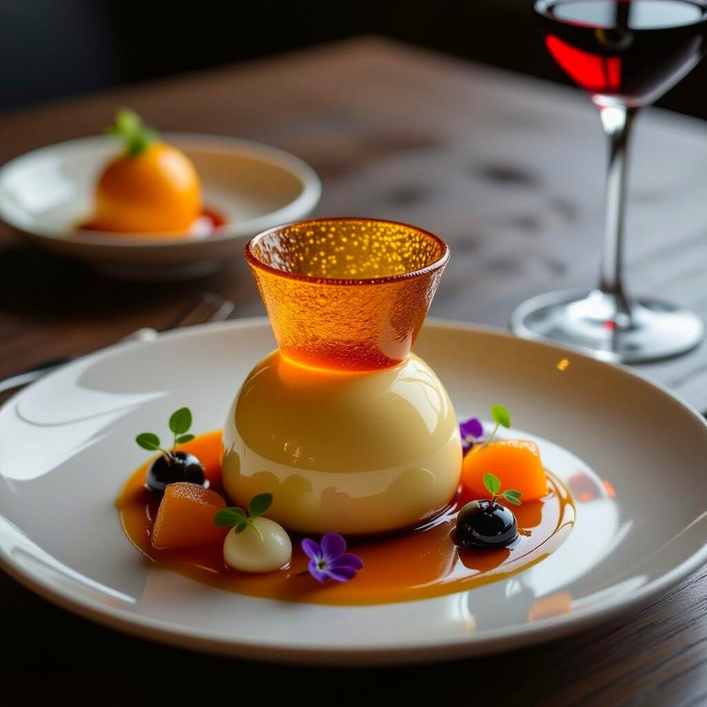 Gastronomy Photo of Dessert with Amber Sugar Crown