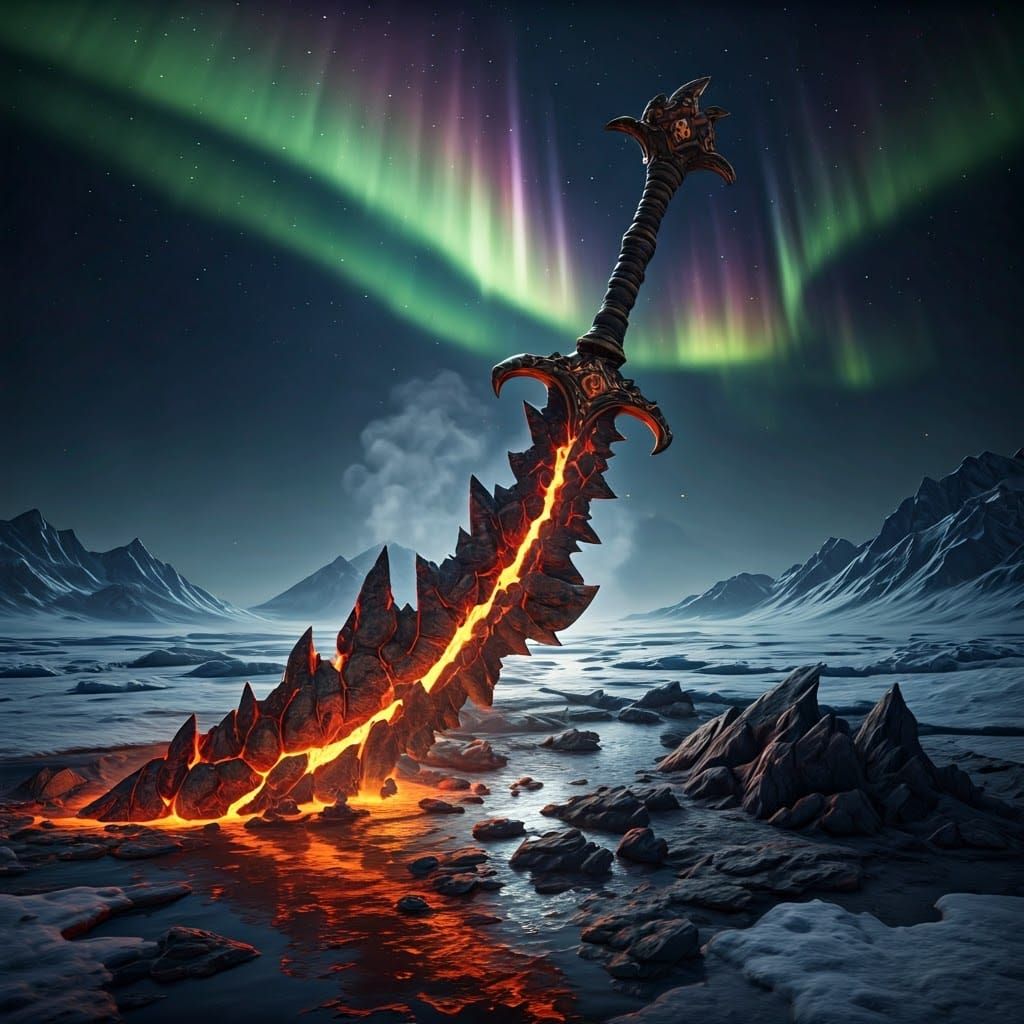 Ancient Lava Scimitar Melts Arctic Ice in Ethereal Glow