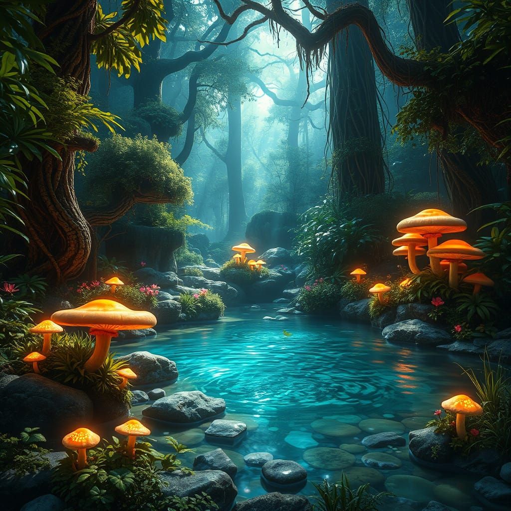 Ethereal Forest Oasis in Dreamlike Realism