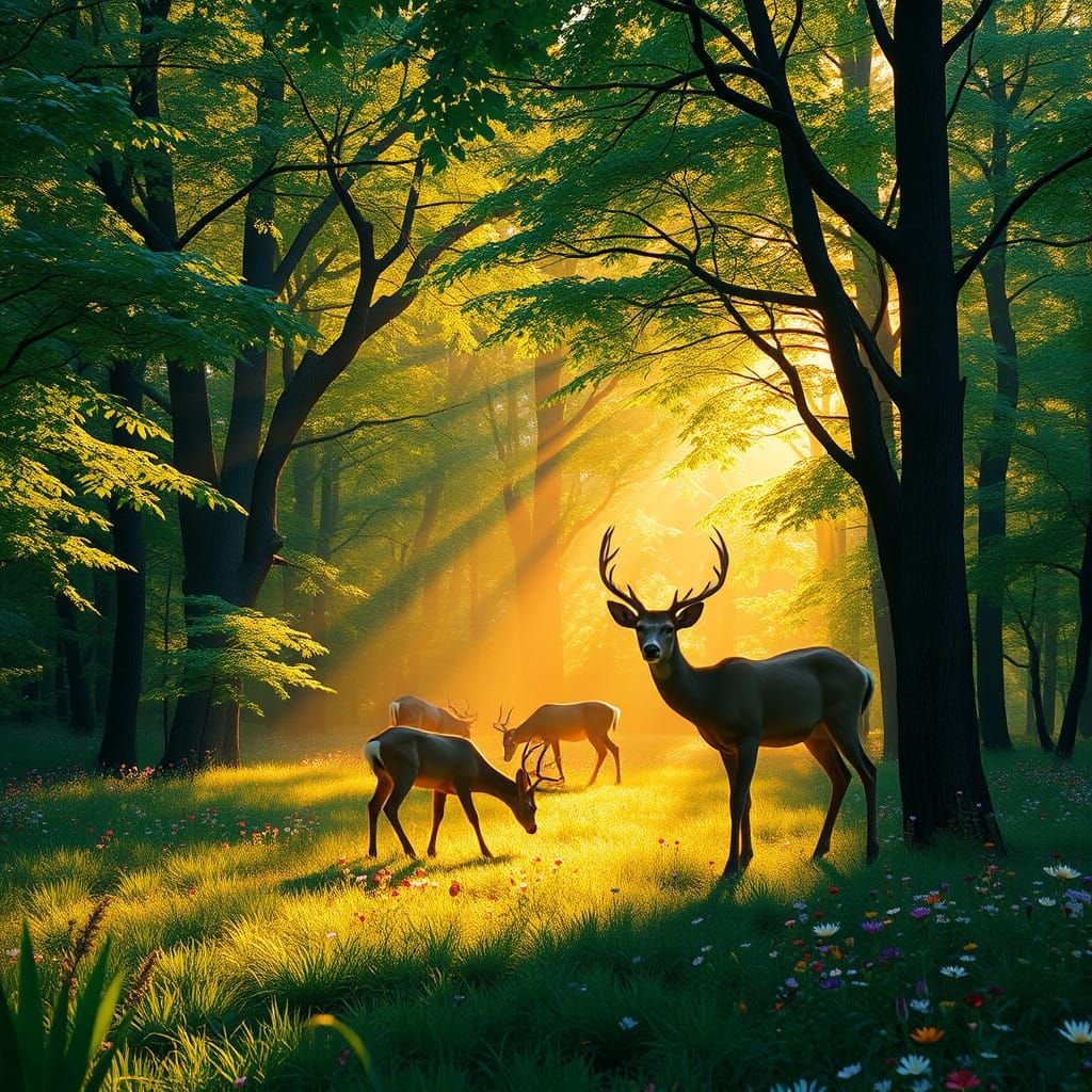 Serene Forest Scene in Vibrant Spring Colors