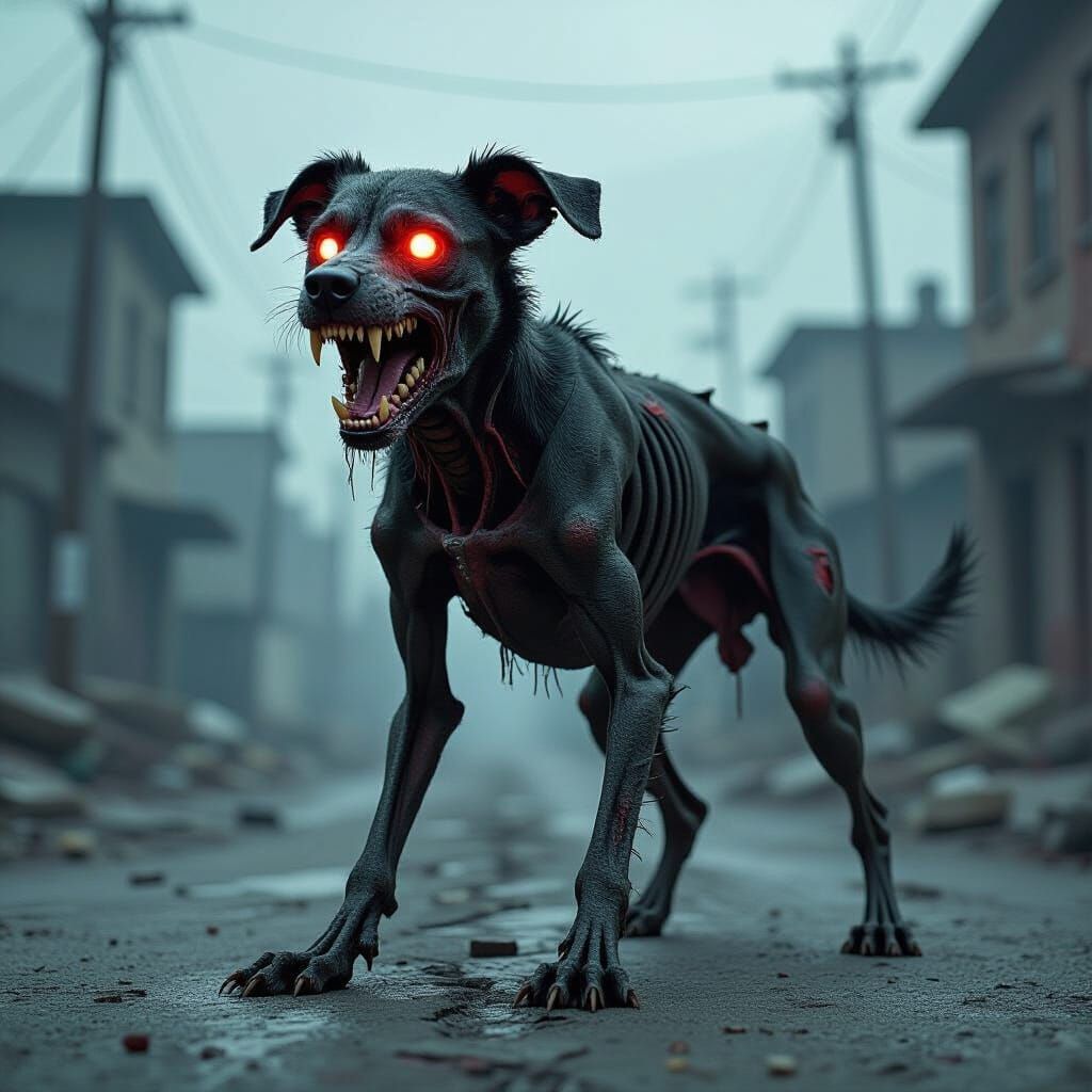 Undead Dog in Post-Apocalyptic Wasteland