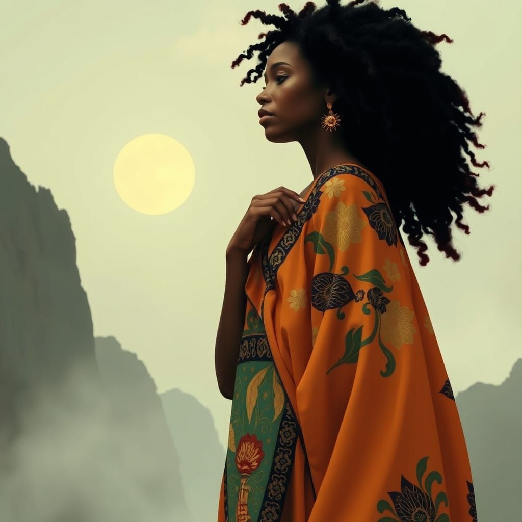 Majestic Woman in Forest Clearing, Afro-Contemporary Art Nou...