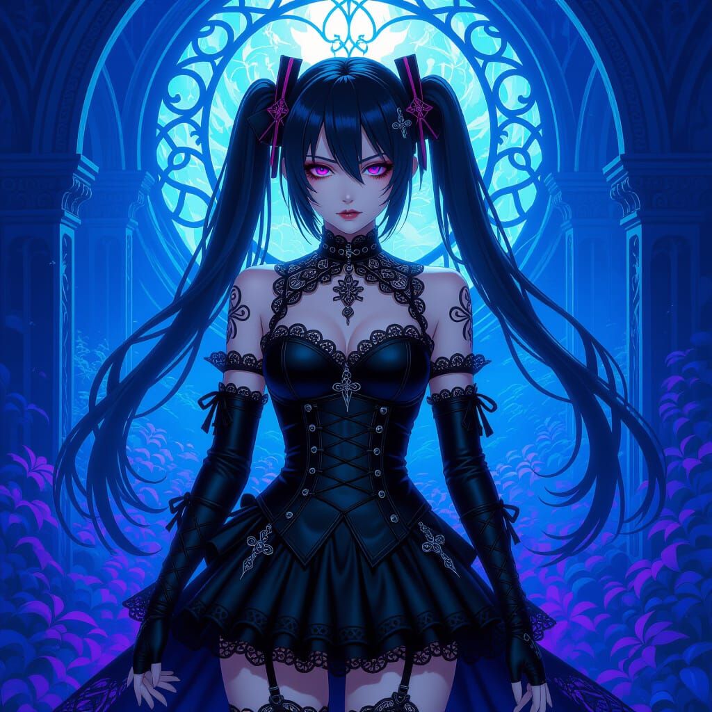 Gothic Miku in Mystical Realm: Fantasy Concept Art