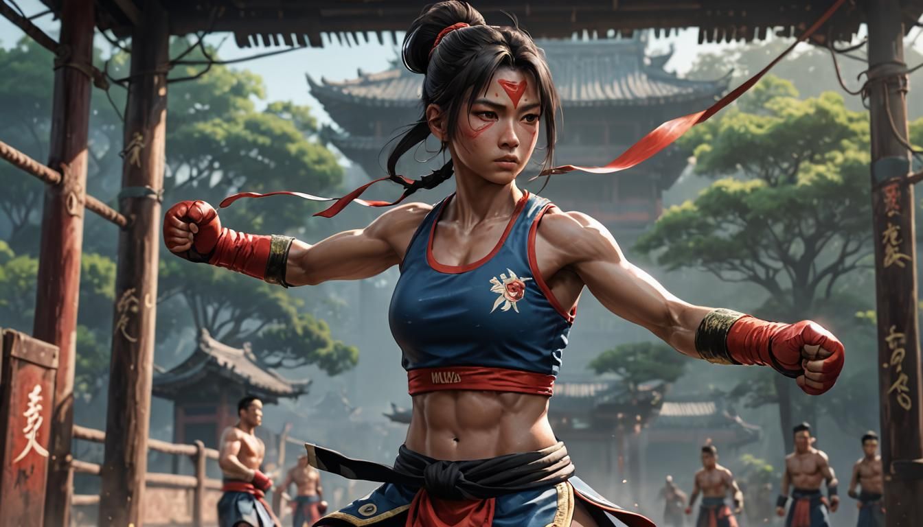 Peaceful Yet Strong Muay Boran Fighter in 3D Anime Art