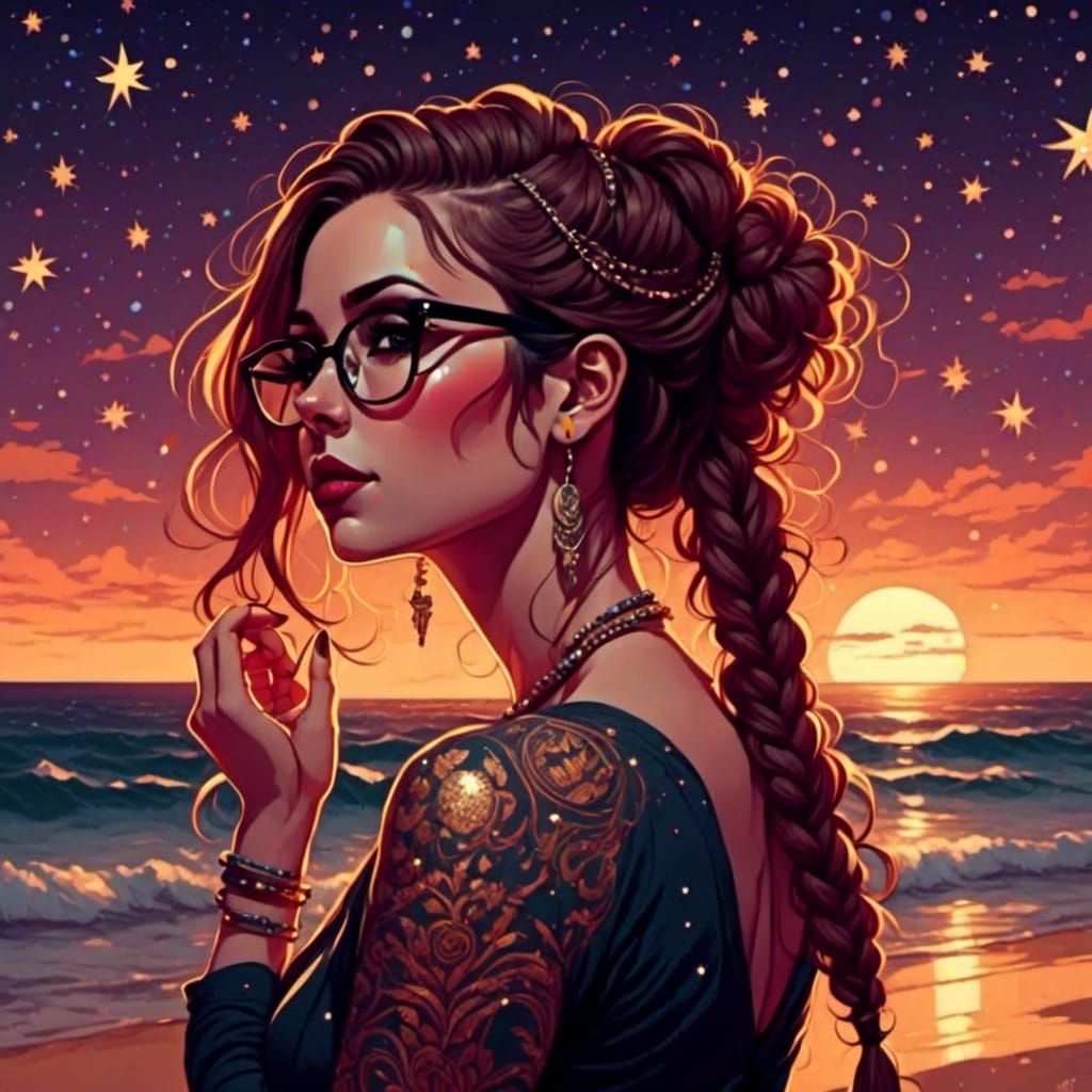 Peaceful Poetess on Glittering Beach