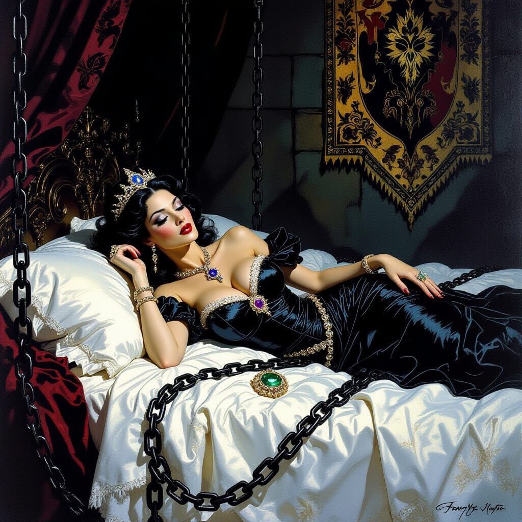 Regal Woman in Chains, Frazetta-Giger Style