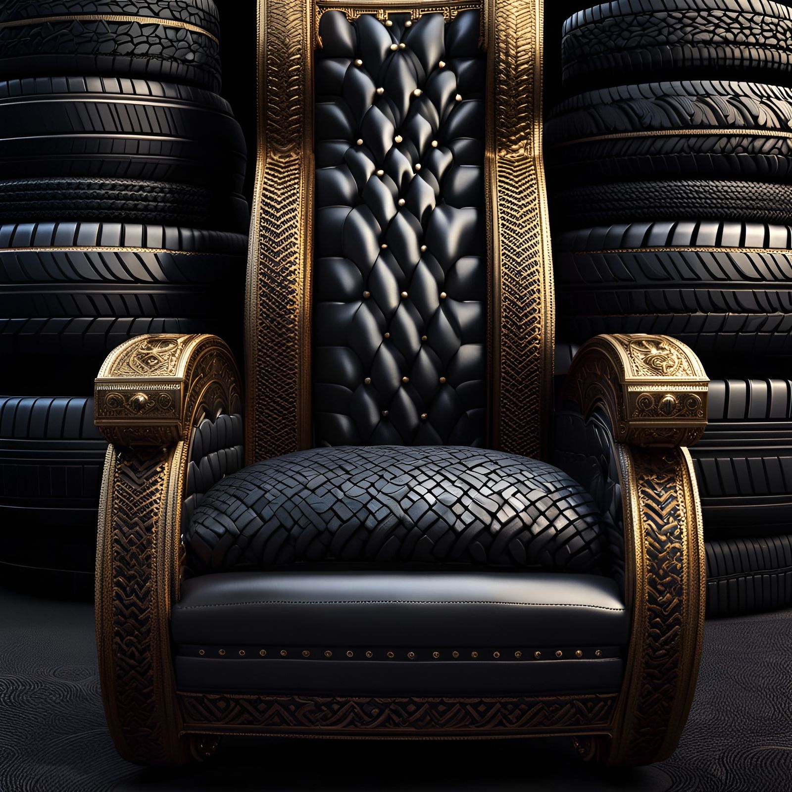 Royal Armchair Made of Truck Tires, 3D Digital Art