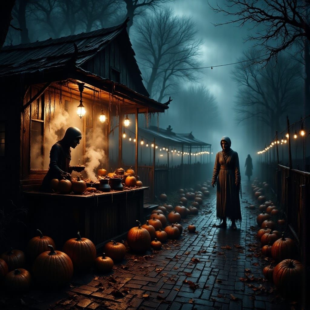 Eerie Autumn Forest Market at Dusk