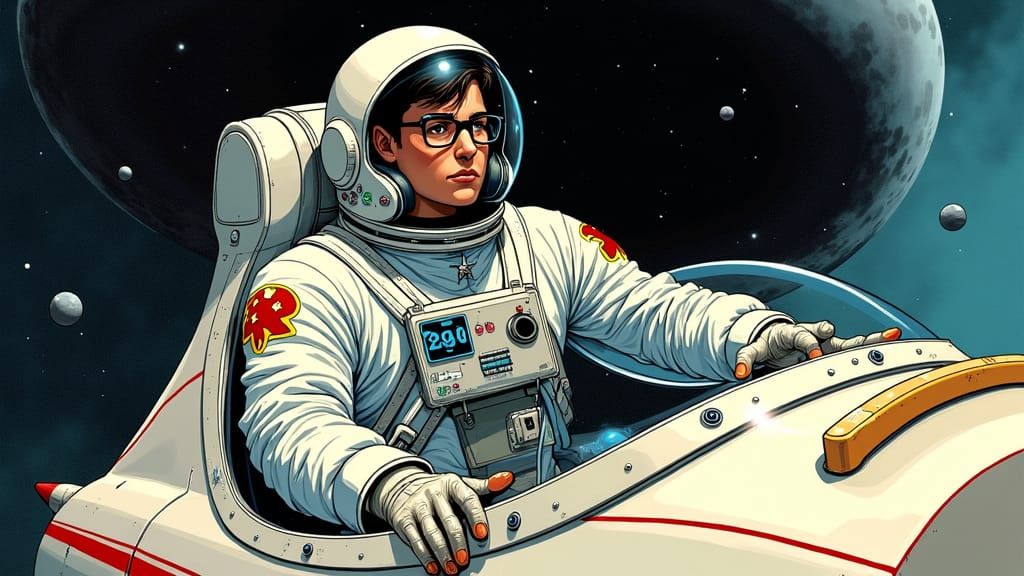 Astronaut Blasting Off in Washing Machine Spaceship