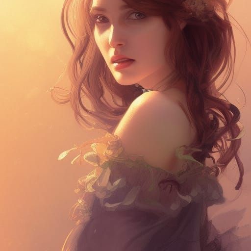 Renaissance Woman with Cello Hair, Raphael Style