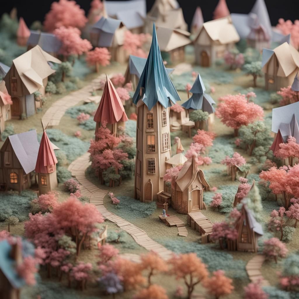 Detailed Papercraft Fairy in Origami Village