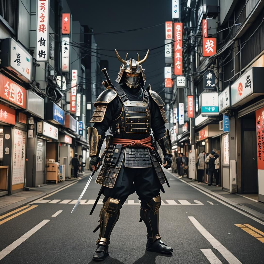 Cyberpunk Samurai in Neon Tokyo Night