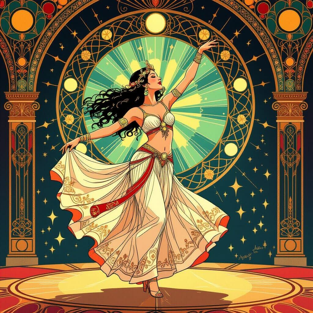 Dazzling Dancer on Stage in Art Nouveau Style