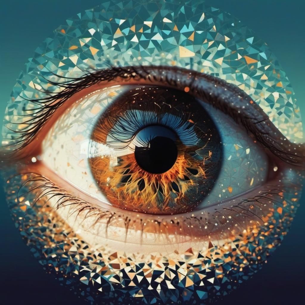 Realistic Eye with Geometric Shapes and Crystals
