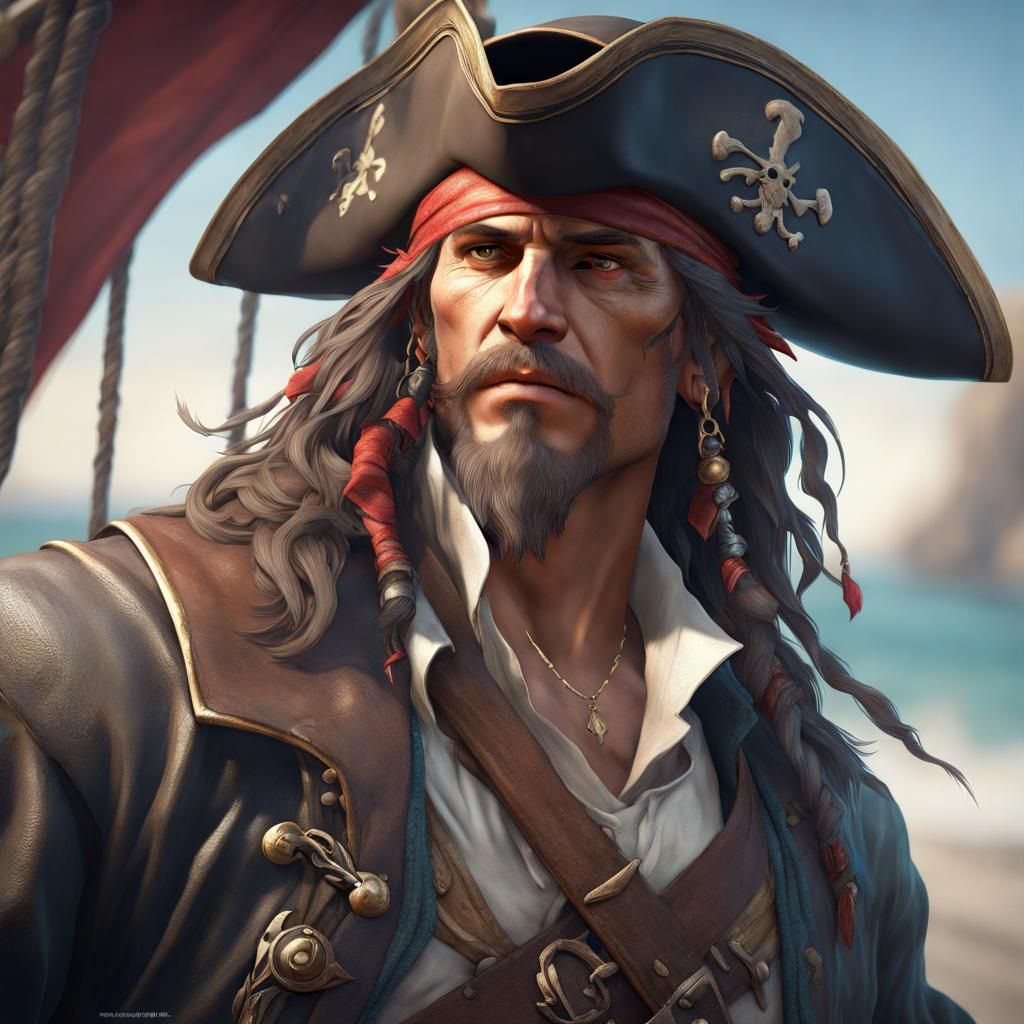 Detailed Portrait of Pirate in Digital Art Style
